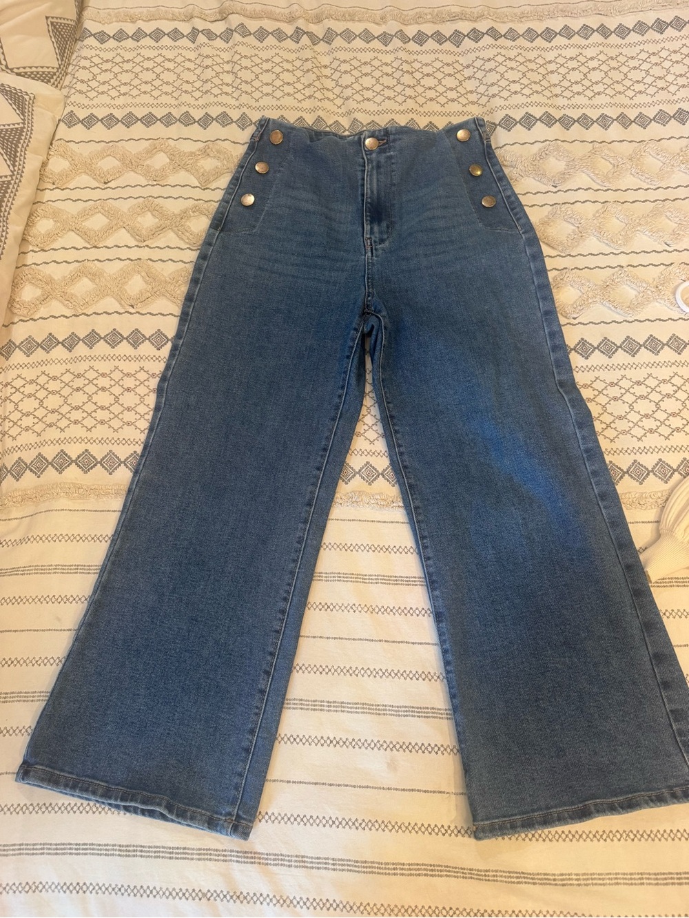 High-Rise Wide Leg Cropped Women's Jeans - Blue